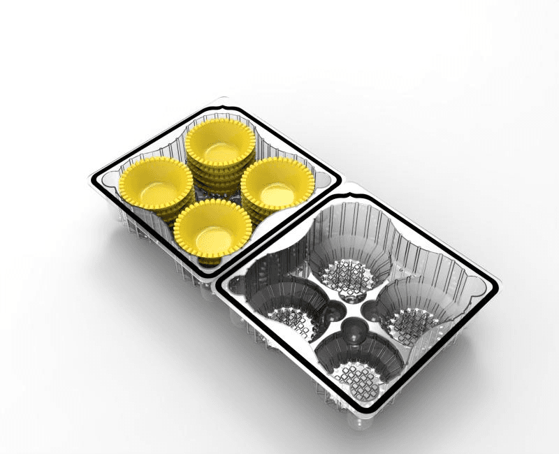 Custom thermoform packaging trays, two designs for retail product display and protection